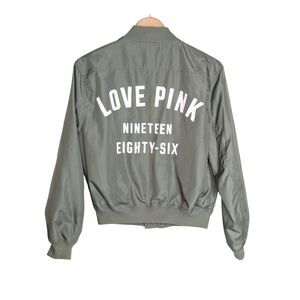 Victoria's Secret PINK Full Zip Flight Jacket Sz XS Sage Green White Bomber